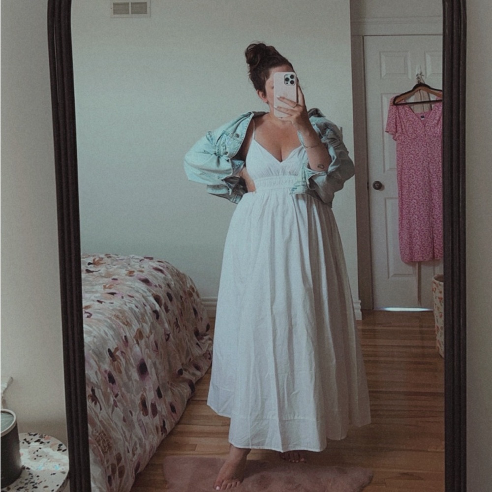 American Eagle White Maxi Dress | Smocked Boho Sundress | Large
